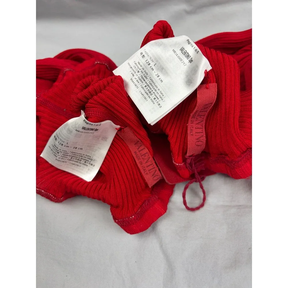 Valentino Red Ribbed Knit Tights Set of 2 Pairs Made in Italy large
